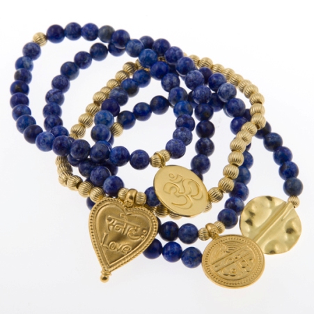 Royal Luxe Lapis Lazuli Gold Vermeil Gypsy Mix stack of Five Bracelets