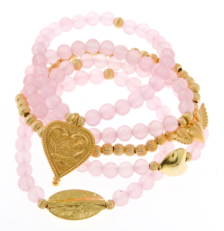 Love Bomb Rose Quartz Gold Vermeil Gypsy Mix stack of Five Bracelets