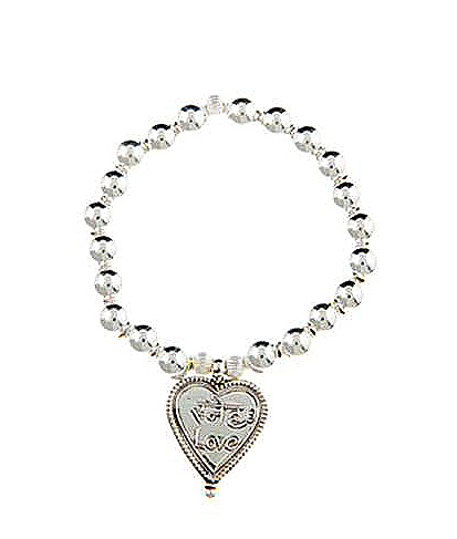 Sterling Silver Sanskrit Inscribed Love Heart Charm Bracelet