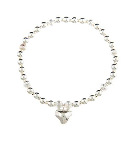 Love Rocks Sterling Silver Puffed Heart Charm Bracelet