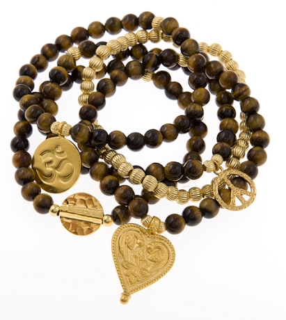 For Courage Tigereye Gold Vermeil Gypsy Mix stack of Five Bracelets