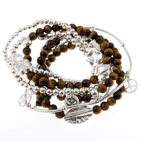 For Courage Tigereye and Sterling Silver Skinny Gypsy Mix Bracelet Set