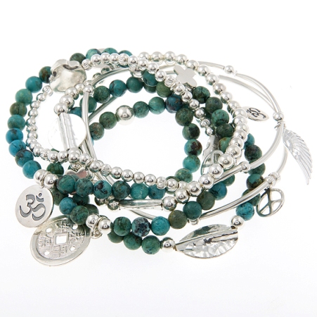 Guide and Protect Turquoise and Sterling Silver Skinny Gypsy Mix Bracelet Set